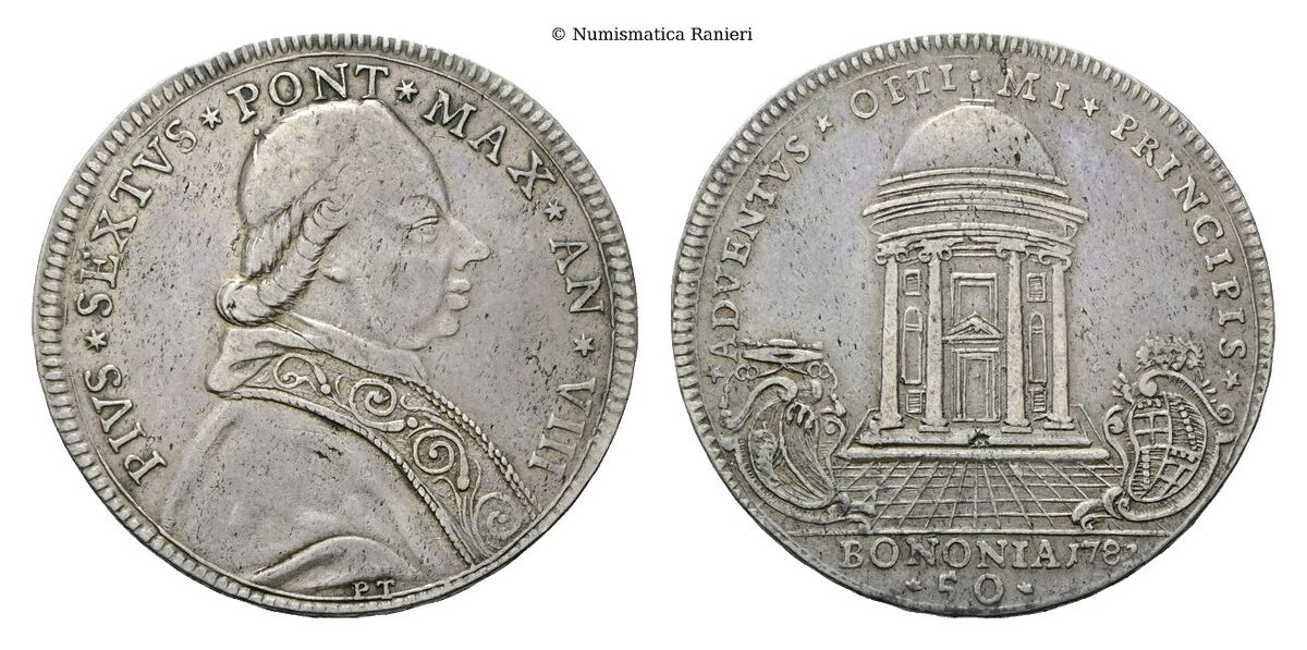 Mezzo Scudo Romano 1782 a. VIII. Incisore dei coni Petronio Tadolini. 