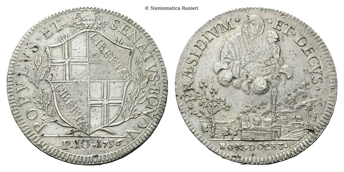 Scudo da 10 Paoli 1796. Incisore dei coni Petronio Tadolini.