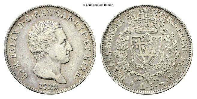 5 Lire 1829 Torino (L).