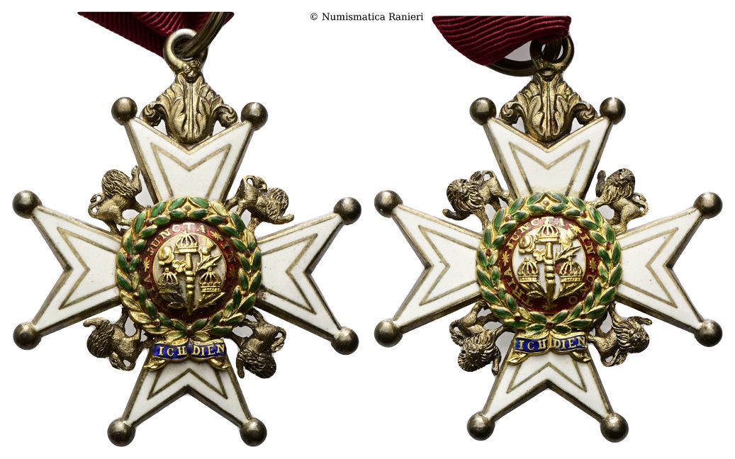 Croce Knight Commander per meriti militari con appiccagnolo e nastro bordeaux.
