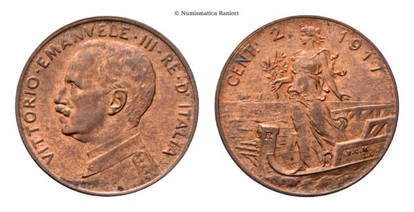 2 Centesimi 1917 Roma, Italia su prora.