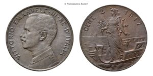 2 Centesimi 1917 Roma, Italia su prora.