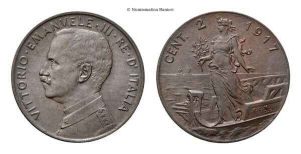 2 Centesimi 1917 Roma, Italia su prora.
