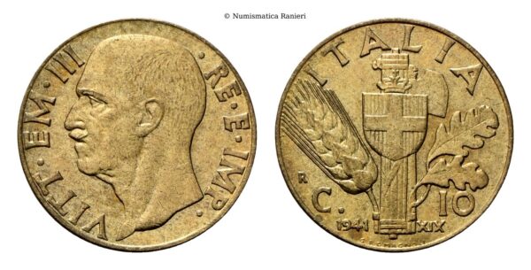 10 Centesimi 1941 a. XIX Roma, Impero, II Tipo.