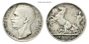 10 Lire 1929 una rosetta Roma, Biga.
