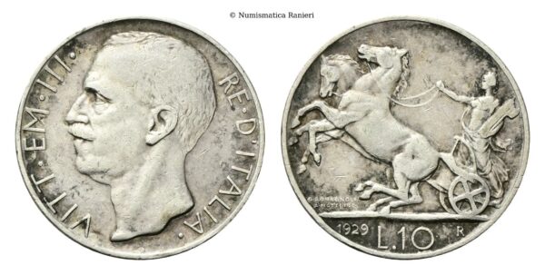 10 Lire 1929 una rosetta Roma, Biga.