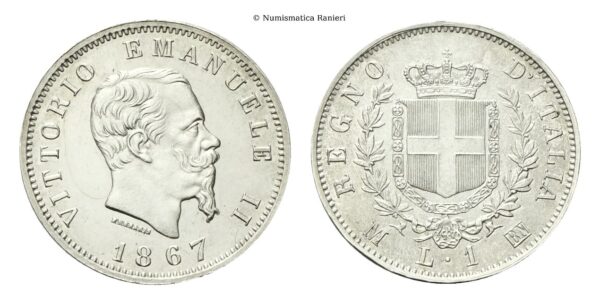 Lira 1867 Milano, I° Tipo.