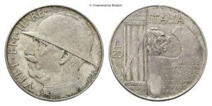 20 Lire 1928 a. VI Roma, Elmetto.
