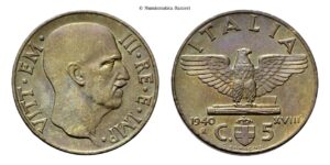 5 Centesimi 1940 a. XVIII Roma, Impero, II Tipo.