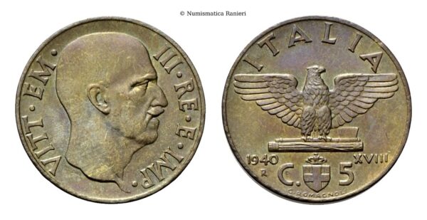 5 Centesimi 1940 a. XVIII Roma, Impero, II Tipo.