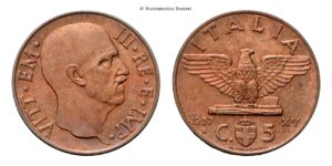 5 Centesimi 1937 a. XV Roma, Impero, I Tipo.