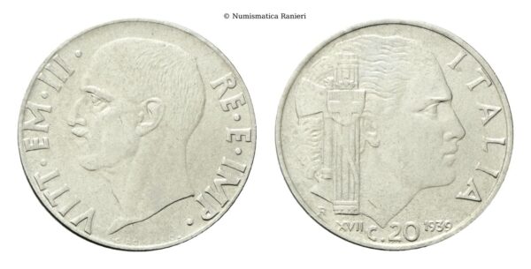 20 Centesimi 1939 a. XVII Roma, Impero,antimagnetica.