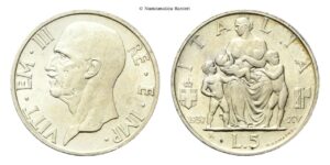 5 Lire 1937 a. XV Roma, Fecondità.