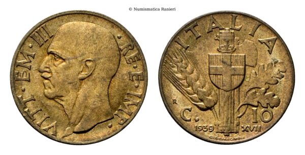 10 Centesimi 1939 a. XVII Roma, Impero, II tipo