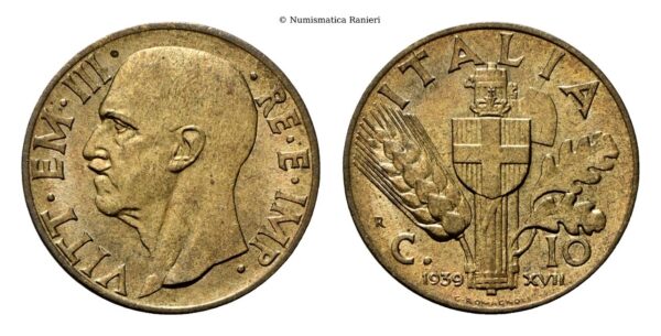 10 Centesimi 1939 a. XVII Roma, Impero, II tipo