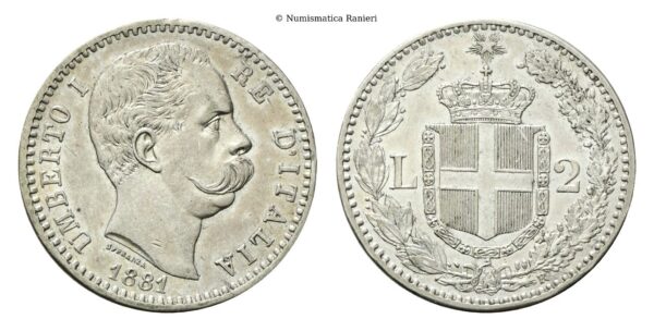 2 Lire 1881 Roma, I° Tipo.