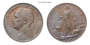 2 Centesimi 1915 Roma, Italia su prora.