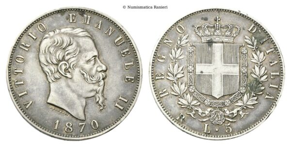 5 Lire 1870 Roma.