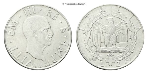 2 Lire 1943 a. XXI Roma, Impero.