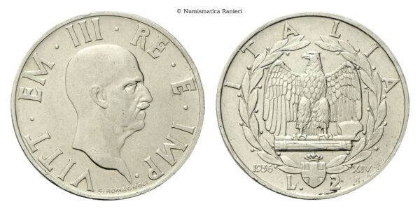 2 Lire 1936 a. XXI Roma, Impero.