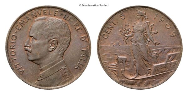 5 Centesimi 1909 Roma, Italia su prora.