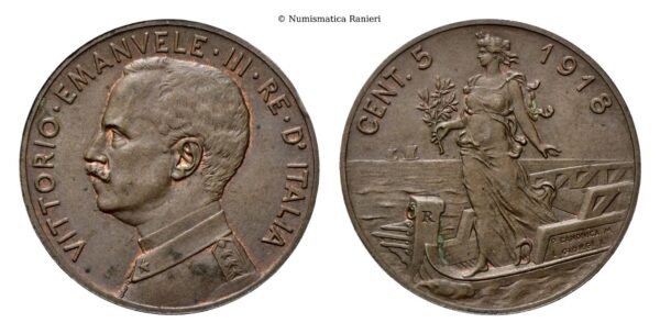 5 Centesimi 1918 Roma, Italia su prora.