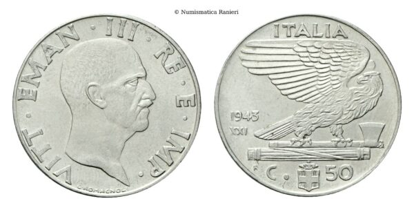 50 Centesimi 1943 a. XXI Roma, Impero.
