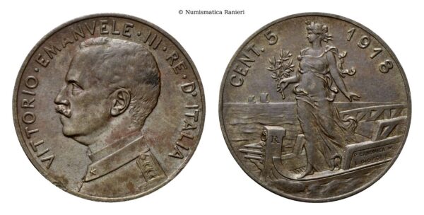 5 Centesimi 1918 Roma, Italia su prora.