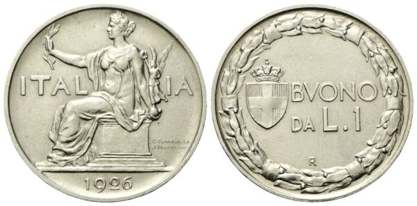 Buono da 1 Lira 1926 Roma, Italia seduta.