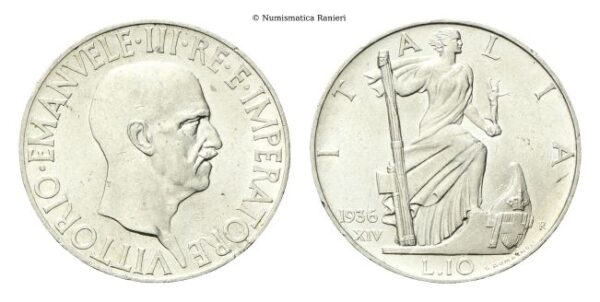 10 Lire 1936 a. XIV Roma, Impero.