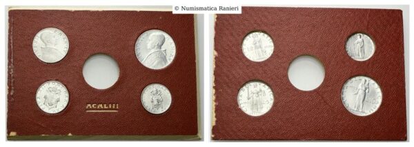 Serie di 4 valori: 10, 5, 2, 1 Lira (It) 1953 a. XV (la 100 Lire in oro manca).