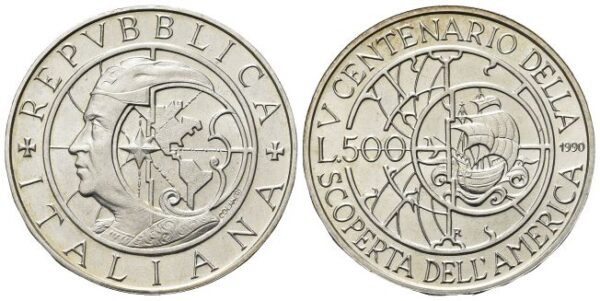 500 Lire 1990, II emissione Scoperta dell’America.