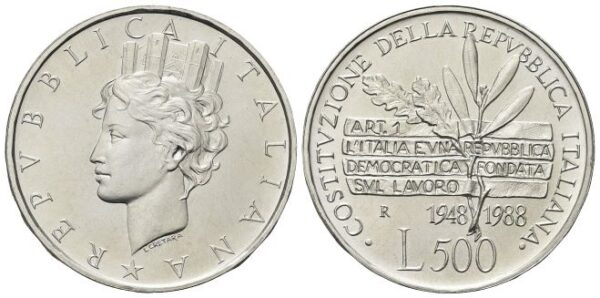 500 Lire 1988, Costituzione della Repubblica.