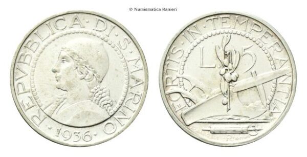 5 Lire 1936.