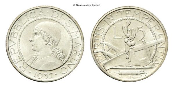 5 Lire 1937.