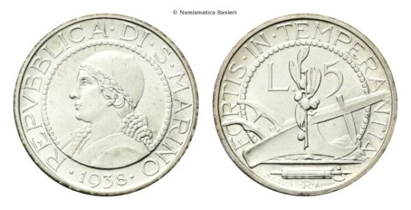 5 Lire 1938.