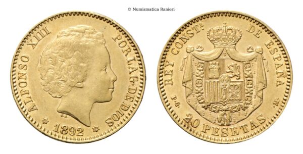 Spagna - 20 Pesetas 1892.