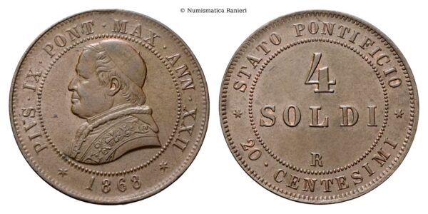 Roma - 4 Soldi o 20 Centesimi 1868 a. XXII.