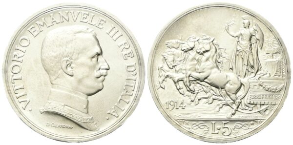 5 Lire 1914 Roma, Quadriga briosa.
