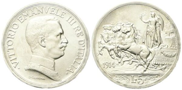 5 Lire 1914 Roma, Quadriga briosa.