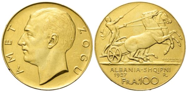 Albania. 100 Franga Ari 1927, zecca di Roma.