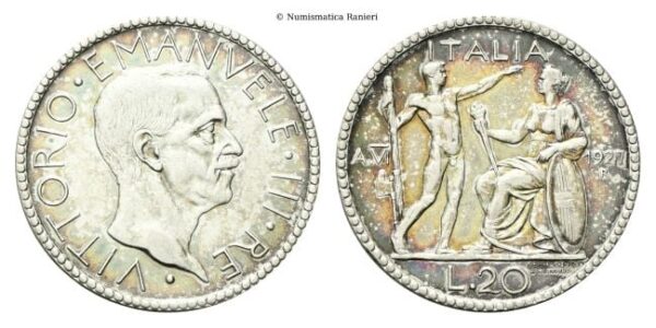 20 Lire 1927 a. VI Roma, Littore.