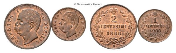 Lotto di due monete: 1+2 Centesimi 1900 Roma.