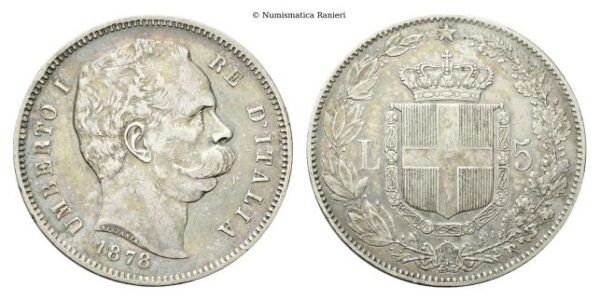 5 Lire 1878 Roma, I° Tipo.