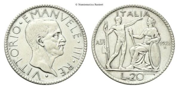 20 Lire 1928 a. VI Roma, Littore.