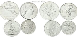 Serie 1946 composta da 4 valori: 10 Lire, 5 Lire, 2 Lire e Lira.