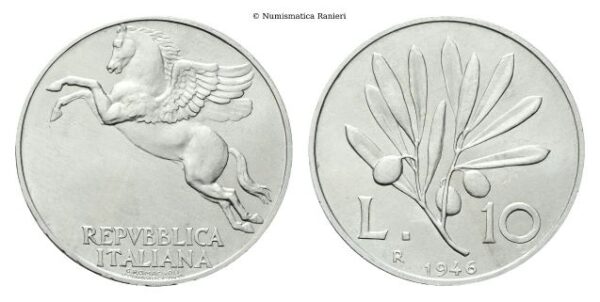 10 Lire 1946, ramo d’ulivo.