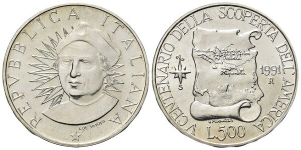 500 Lire 1991, III emissione Scoperta dell’America.