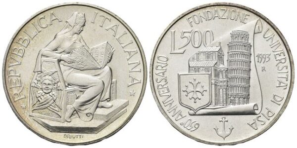 500 Lire 1993, I emissione Università di Pisa.