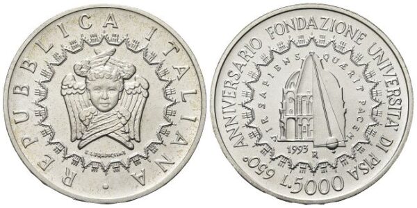 5000 Lire 1993, II emissione Università di Pisa.